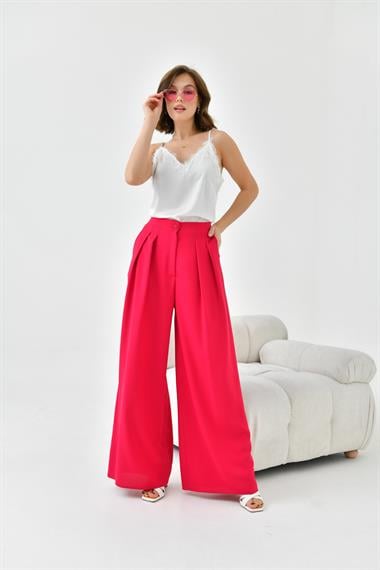 FTZ Women Kadın Lastikli Pleli Pantolon  Fuşya 30762