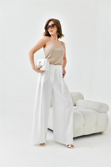 FTZ Women Kadın Lastikli Pleli Pantolon  Ekru 30762