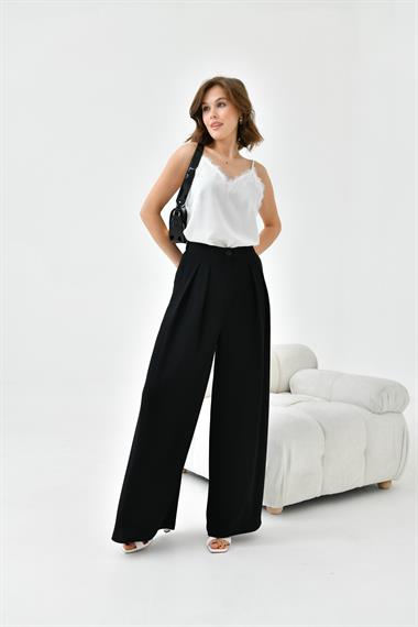 FTZ Women Kadın Lastikli Pleli Pantolon  Siyah 30762