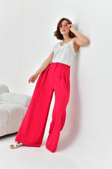 FTZ Women Kadın Lastikli Pleli Pantolon  Fuşya 30762