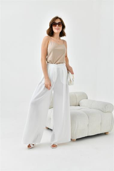 FTZ Women Kadın Lastikli Pleli Pantolon  Ekru 30762