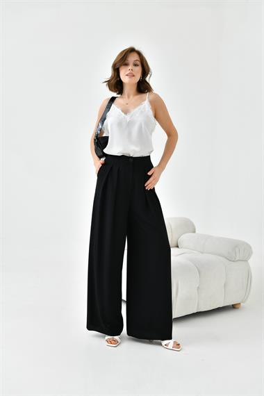 FTZ Women Kadın Lastikli Pleli Pantolon  Siyah 30762