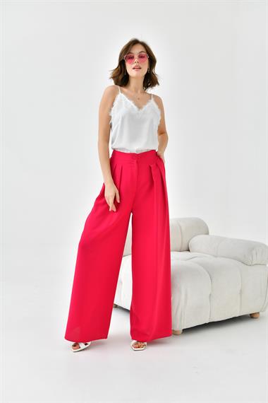FTZ Women Kadın Lastikli Pleli Pantolon  Fuşya 30762