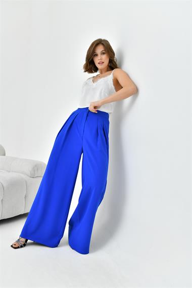 FTZ Women Kadın Lastikli Pleli Pantolon  Saks Mavi 30762