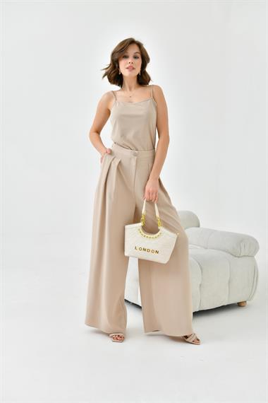 FTZ Women Kadın Lastikli Pleli Pantolon  Beige 30762