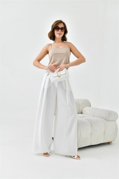 FTZ Women Kadın Lastikli Pleli Pantolon  Ekru 30762