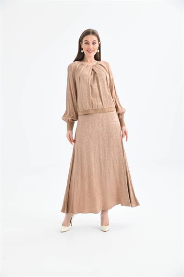 FTZ Women Kadın Leopar Desen Jakar Takım  Beige 30444