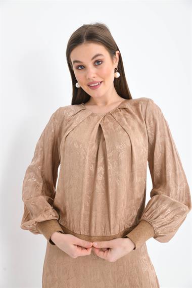FTZ Women Kadın Leopar Desen Jakar Takım  Beige 30444
