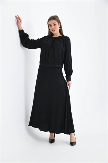 FTZ Women Kadın Leopar Desen Jakar Takım  Siyah 30444