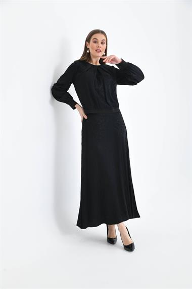 FTZ Women Kadın Leopar Desen Jakar Takım  Siyah 30444