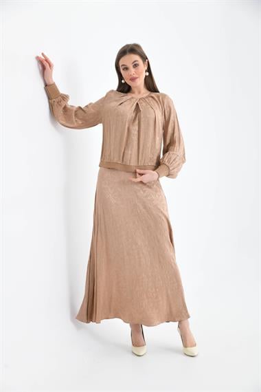 FTZ Women Kadın Leopar Desen Jakar Takım  Beige 30444