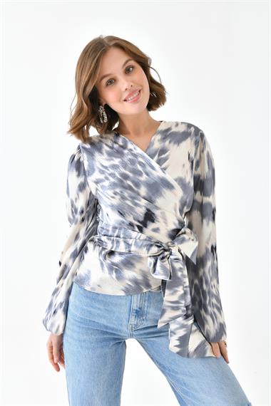 FTZ Women Kadın Leopar Desenli Bluz  Gri 30734