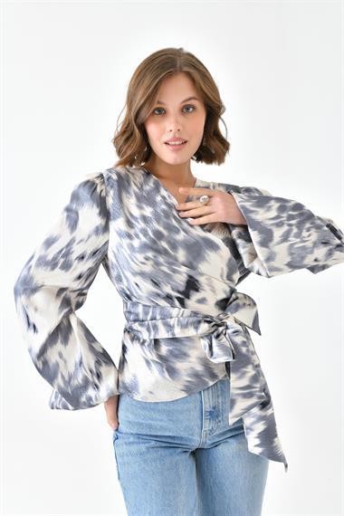 FTZ Women Kadın Leopar Desenli Bluz  Gri 30734