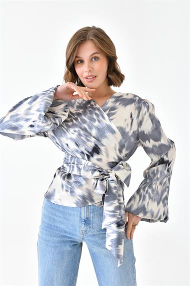 FTZ Women Kadın Leopar Desenli Bluz  Gri 30734