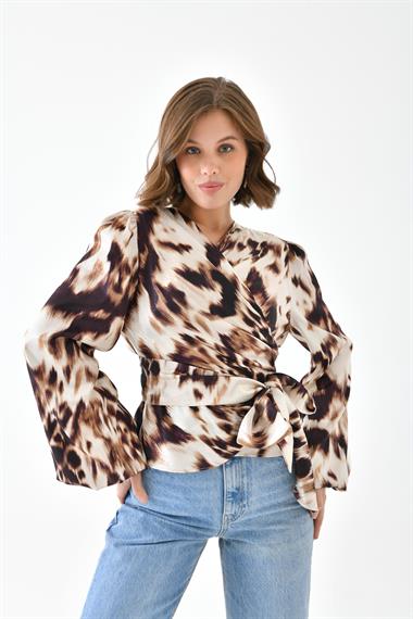 FTZ Women Kadın Leopar Desenli Bluz  Kahve 30734