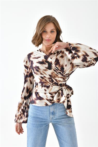 FTZ Women Kadın Leopar Desenli Bluz  Kahve 30734