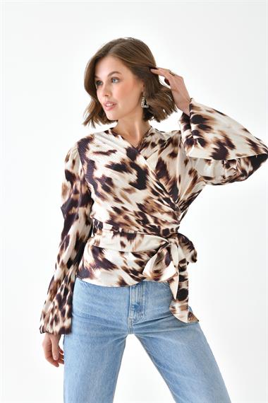 FTZ Women Kadın Leopar Desenli Bluz  Kahve 30734