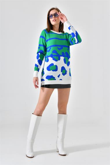 FTZ Women Kadın Leopar Desenli Kazak  Ekru 20104