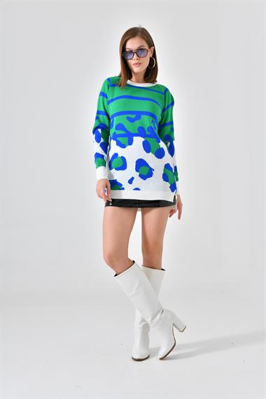 FTZ Women Kadın Leopar Desenli Kazak  Ekru 20104