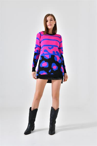 FTZ Women Kadın Leopar Desenli Kazak  Siyah 20104