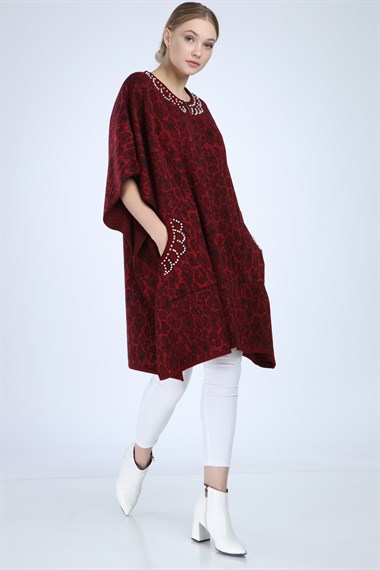 FTZ Women Kadın Leopar Desenli Panço BORDO