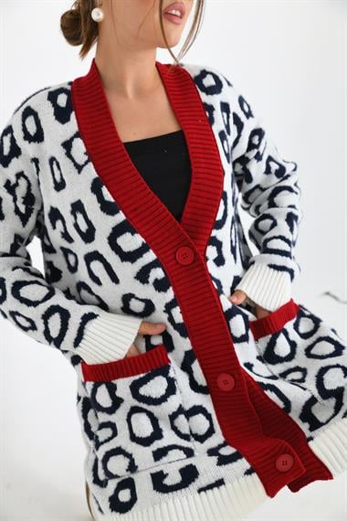FTZ Women Kadın Leopar Detaylı Hırka  Ekru 20001