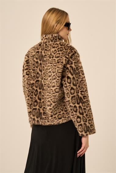 FTZ Women Kadın Leopar Kısa Kaban  Beige 31274