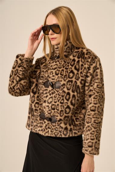 FTZ Women Kadın Leopar Kısa Kaban  Beige 31274