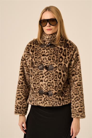 FTZ Women Kadın Leopar Kısa Kaban  Beige 31274