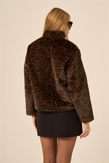 FTZ Women Kadın Leopar Kısa Kaban  Kahve 31274
