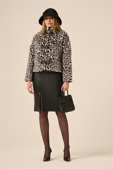 FTZ Women Kadın Leopar Kısa Kaban  Siyah 31274