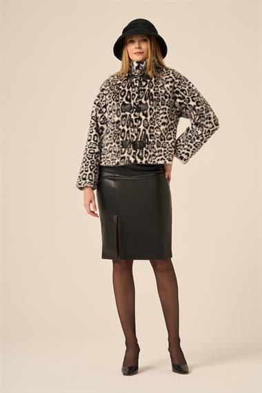 FTZ Women Kadın Leopar Kısa Kaban  Siyah 31274