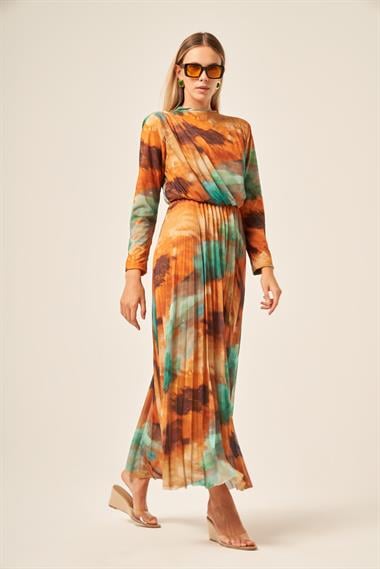 FTZ Women Kadın Likra Tül Elbise  Hardal 30417