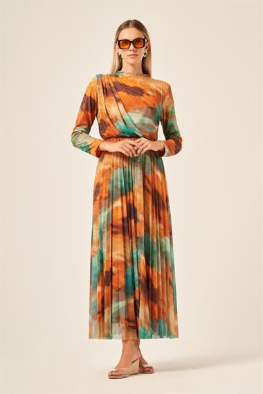 FTZ Women Kadın Likra Tül Elbise  Hardal 30417