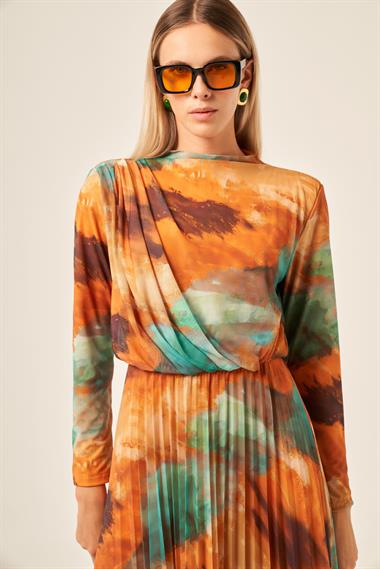 FTZ Women Kadın Likra Tül Elbise  Hardal 30417