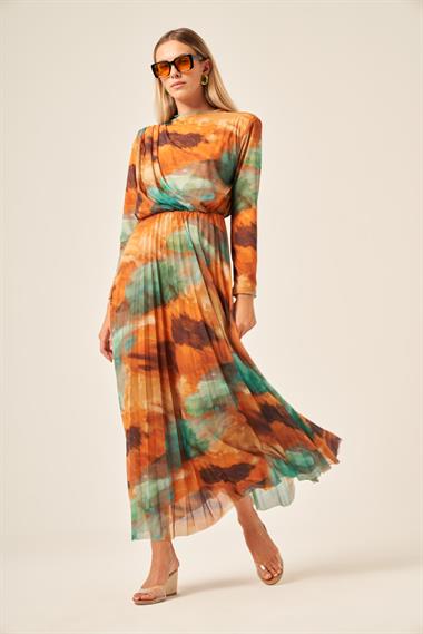 FTZ Women Kadın Likra Tül Elbise  Hardal 30417