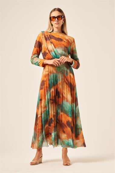 FTZ Women Kadın Likra Tül Elbise  Hardal 30417