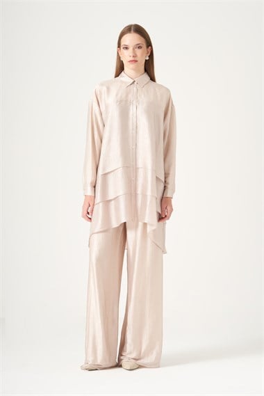 FTZ Women Kadın Liyosel Saten Takım  Beige 31521