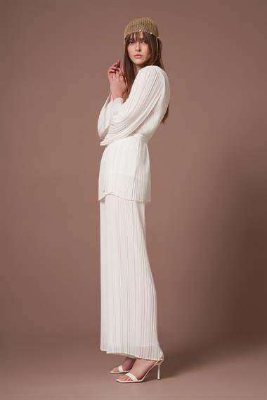 FTZ Women Kadın Manolya Pliseli Takım  Ekru 31304