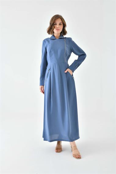 FTZ Women Kadın Modal Fermuarlı Elbise  İndigo 30719