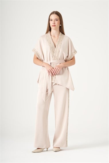 FTZ Women Kadın Modal Payet Detay Takım  Beige 31515
