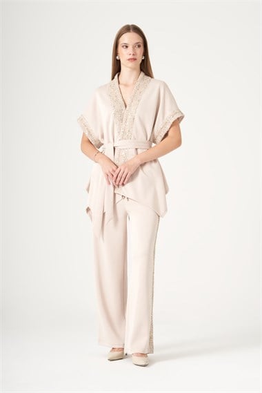 FTZ Women Kadın Modal Payet Detay Takım  Beige 31515
