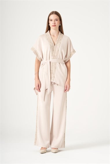 FTZ Women Kadın Modal Payet Detay Takım  Beige 31515