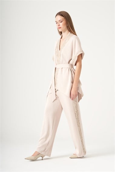 FTZ Women Kadın Modal Payet Detay Takım  Beige 31515