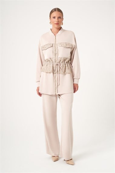 FTZ Women Kadın Modal Payet Detaylı İkili Takım  Beige 31517