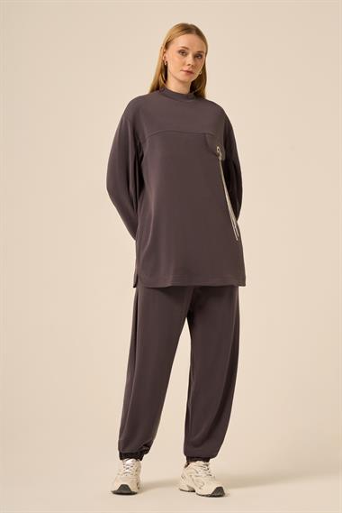 FTZ Women Kadın Modal Taş Detaylı Takım  Füme 31285