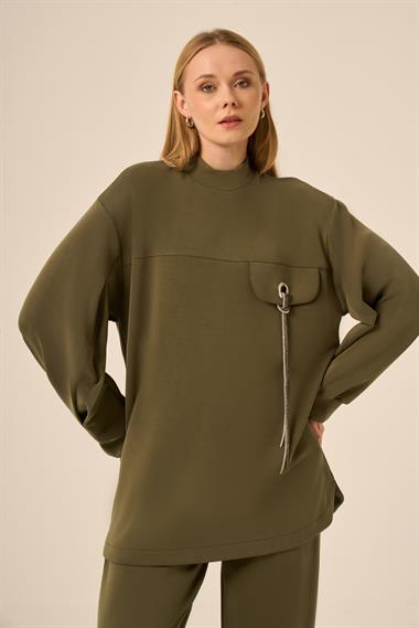 FTZ Women Kadın Modal Taş Detaylı Takım  Haki 31285