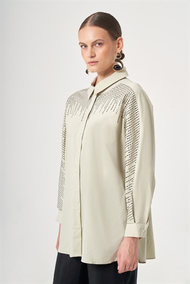 FTZ Women Kadın Omuz Taşlı Gömlek  Mint 31434
