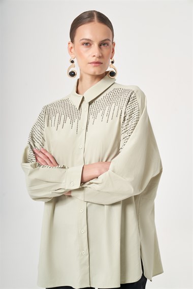 FTZ Women Kadın Omuz Taşlı Gömlek  Mint 31434