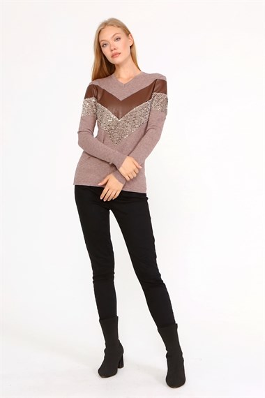 FTZ Women Kadın Ön Baskı Detaylı Kazak  Beige 21-1330